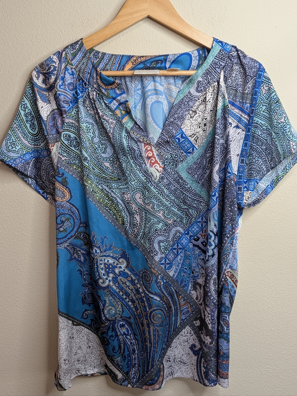 Chico's Paisley Print Short Sleeve Top | Size 1 (M) | Blue Multi